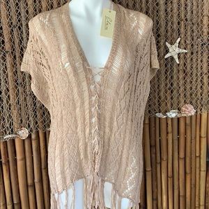 Natural beach cover-up/knit fringe top